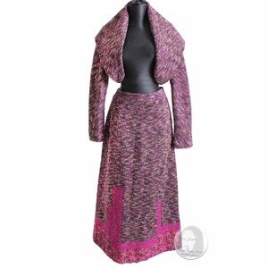Kenzo Suit 2pc Cropped Shrug Jacket and Maxi Skirt Wool Mohair Knit Vintage 90s